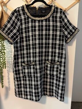 VICI Plaid Window Pane Tweed Mini Dress Medium Black White Careerwear